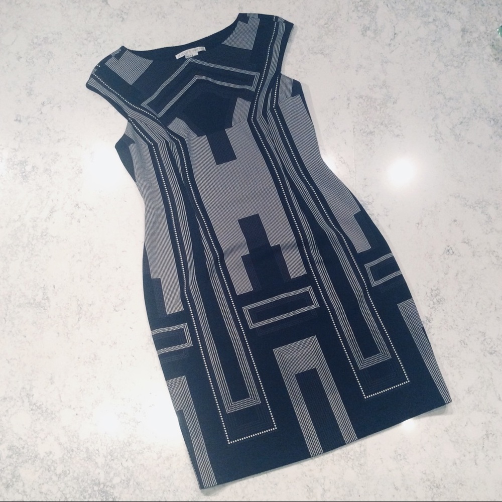 Maggy London Black Geometric Sheath Dress - 10